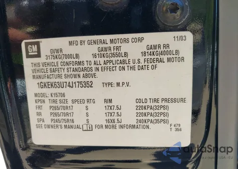 2004 GMC Yukon Denali из США, поврежденный, VIN 1GKEK63U74J175352